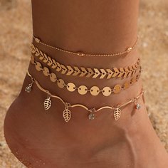 4шт ножной браслет с декором листа Shein