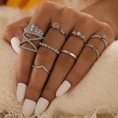 8шт кольцо со стразами Shein