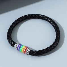 Мужской радужный полосатый плетеный браслет Shein