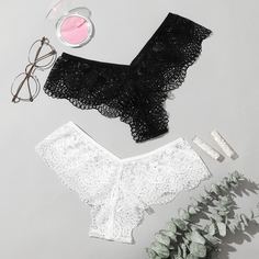 с фестонами Одноцветный Бесшовные трусы Shein