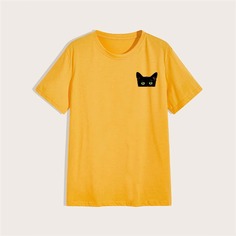 Мужская футболка с круглым воротником и принтом кошки Shein
