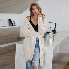 Однотонный трикотажный кардиган с двумя карманами Shein