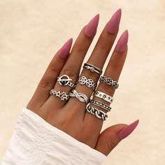 9шт кольцо с декором цветка и звезды Shein