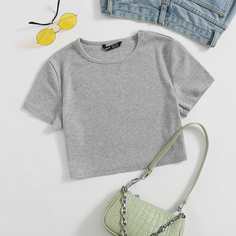 Однотонная трикотажная короткая футболка Shein