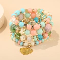 4шт браслет из бусин с сердечком Shein