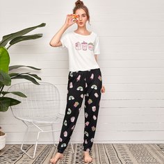 Мультяшный принт милый Пижама Shein