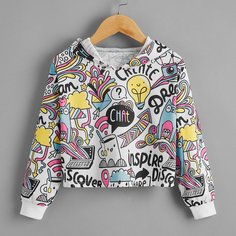 Мультяшный принт Повседневный Толстовки для девочек Shein