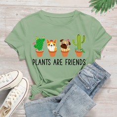 Растения Повседневный Футболки Shein