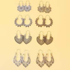 Серьги-кольца с цветком 8 пар Shein