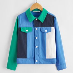 Однобортный Контрастный цвет Повседневный Куртки для мальчиков Shein