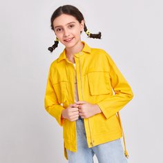 на молнии Одноцветный Повседневный Пальто для девочек Shein