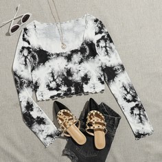 Топ с U-образным воротником и принтом тай дай Shein