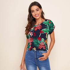 Тропический Бохо Блузы Shein