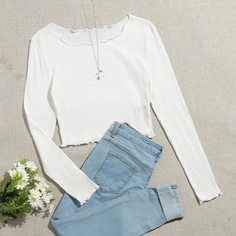 Вязаная короткая футболка в рубчик Shein