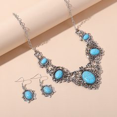 1шт ожерелье и 1 пара серьги с декором бирюзы Shein