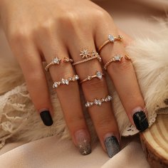 7шт кольцо с декором звезды и стразами Shein