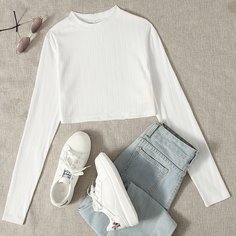 Однотонная трикотажная короткая футболка Shein