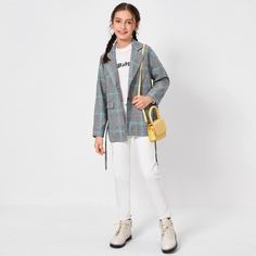 Однобортное пальто в клетку для девочек Shein