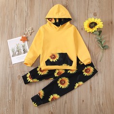 Толстовка с карманом и брюки с цветочным принтом для девочек Shein