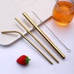 3шт соломинка из нержавеющей стали и 1шт щетка для очистки Shein