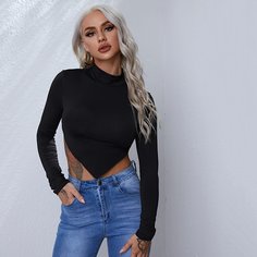 Асимметричный Одноцветный Сексуальный Футболки Shein