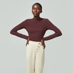 Топ из искусственного шелка в полоску с воротником-стойкой Shein