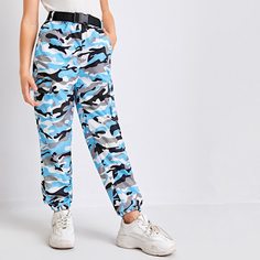Брюки с камуфляжным принтом и поясом для девочек Shein