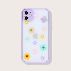 Чехол для iPhone с контрастной рамкой и цветочным принтом Shein