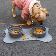 Портативная силиконовая двойная миска с ковриком Shein