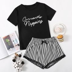 с бантом Полоска Повседневный Ночная пижама Shein