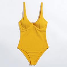 Слитный купальник на косточках в рубчик Shein