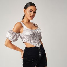 Топ с открытыми плечами и молнией сзади Shein