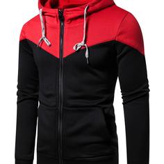 Мужской контрастный свитшот с капюшоном и молнией Shein