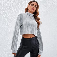 Трикотажная короткая футболка с высоким воротником Shein