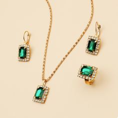 1шт ожерелье, 1 пара серьги и 1шт кольцо со стразами Shein