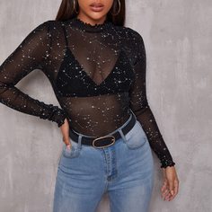 Блестящий сетчатый топ без бюстгальтера Shein