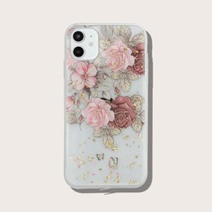 Прозрачный чехол для iPhone с золотой фольгой и цветочным принтом Shein