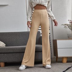 Однотонные расклешенные брюки в рубчик Shein