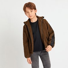 Контрастная плюшевая куртка с карманом для мальчиков Shein
