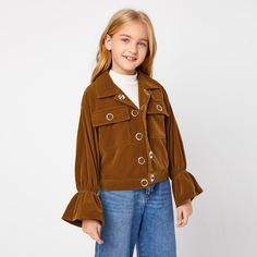 Замшевая куртка с пуговицми и оригинальным рукавом для девочек Shein