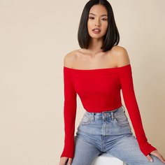 Однотонная короткая футболка с открытыми плечами Shein