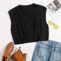 Трикотажный жилет с v-образным воротником Shein