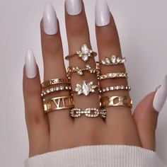 Кольцо со стразами 11шт Shein
