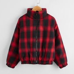 Зимняя куртка в клетку для девочек Shein