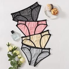 Трусики в рубчик с разрезом 4шт Shein
