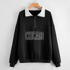 Свитшот с молнией и текстовым принтом Shein