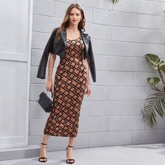 Разрез Геометрический принт Повседневный Платья Shein