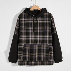 Мужская толстовка с карманом на кулиске в клетку Shein