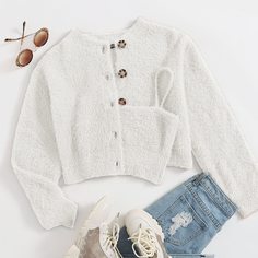 Однобортный Одноцветный Повседневный Кардиганы Shein