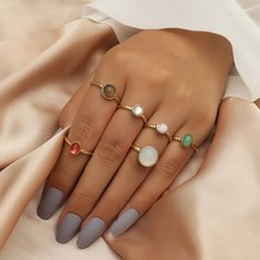 6шт кольцо со стразами Shein